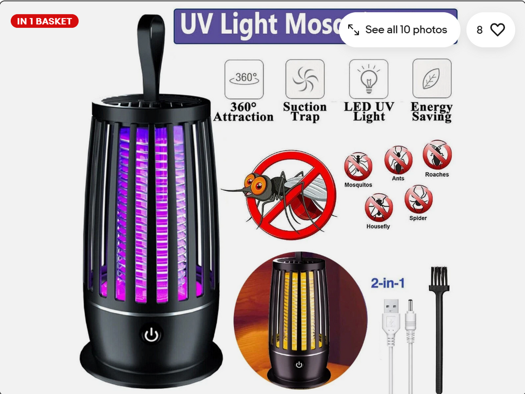 OVENO,Portable USB Rechargeable Electric Mosquito Killer Lamp Summer 365nm UV Radiationless Insect Trap Mute Fly Trap Outdoor Supplies